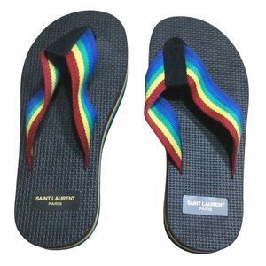 Saint Laurent Flip Flops size EU 38 Rainbow Black Italy Thongs USA 7 Sandals